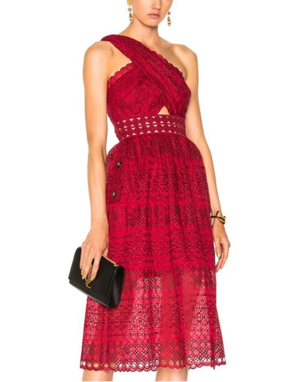 Self-Portrait deep red one shoulder dress